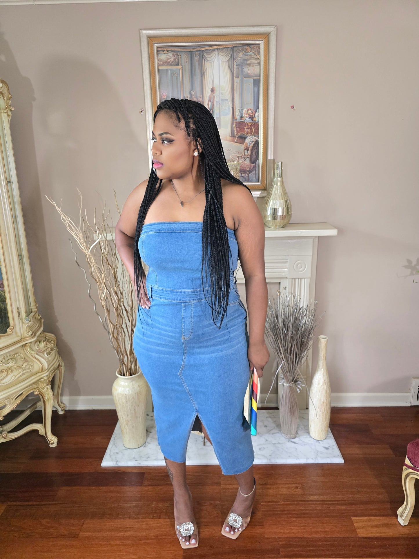 Denim & Done Strapless Midi Dress (plus size)