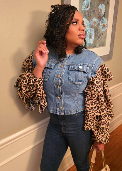 Denim leopard Top/Jacket