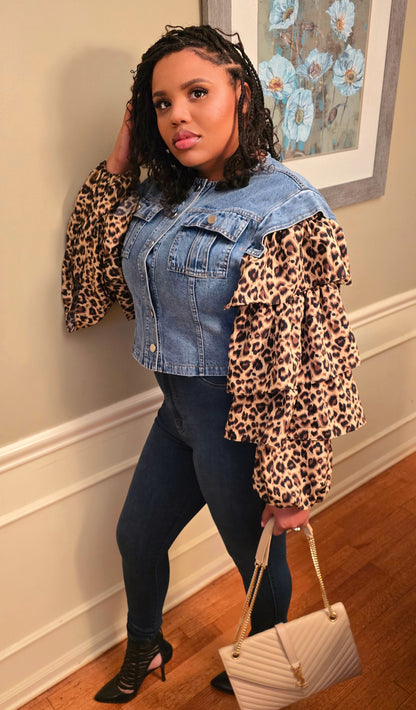 Denim leopard Top/Jacket