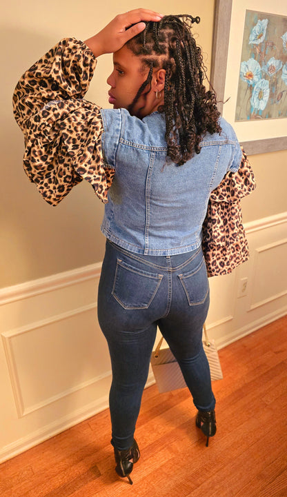 Denim leopard Top/Jacket