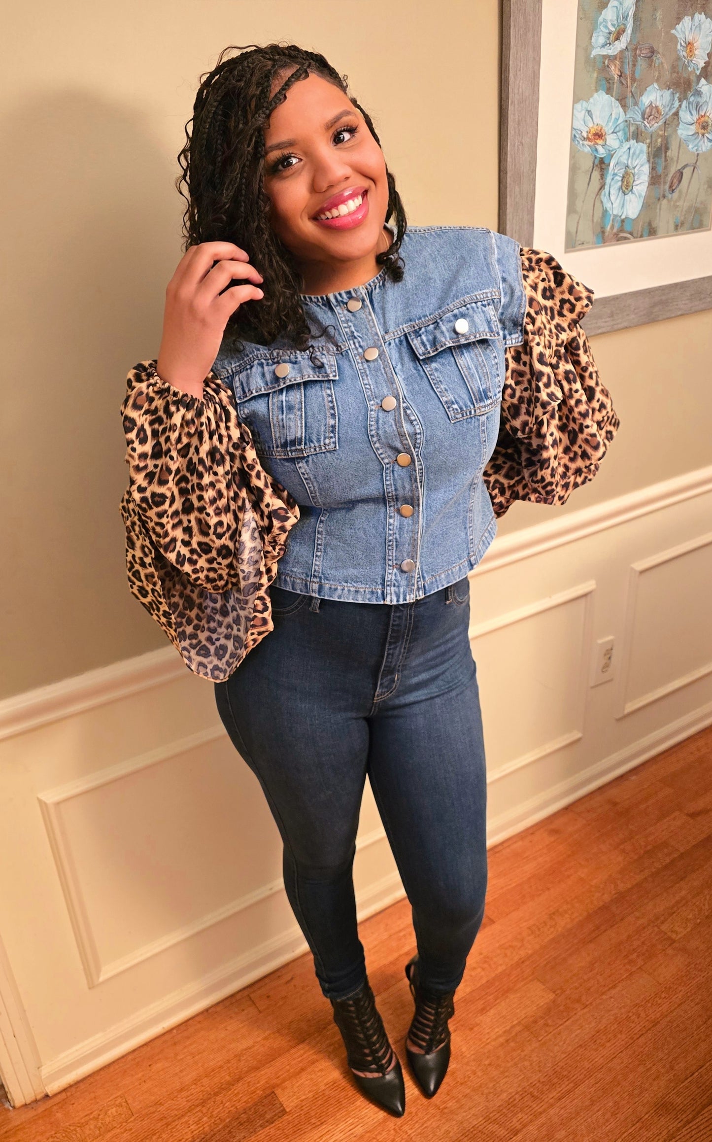 Denim leopard Top/Jacket